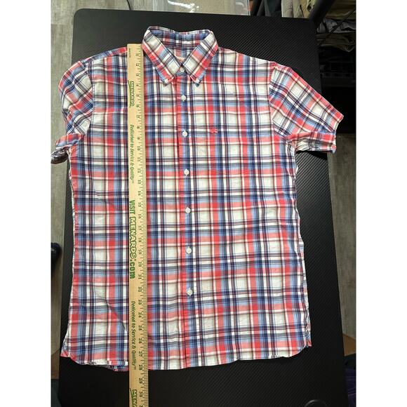 Brooks Brothers Plaid  Short Sleeve Button Up Chest Logo Size Medium Red White - Picture 5 of 9